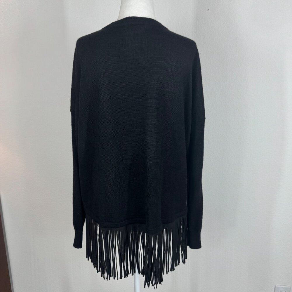 Aqua Black Sweater Fringe Detail Wool Blend Pullover XS Oversized - Picture 3 of 9